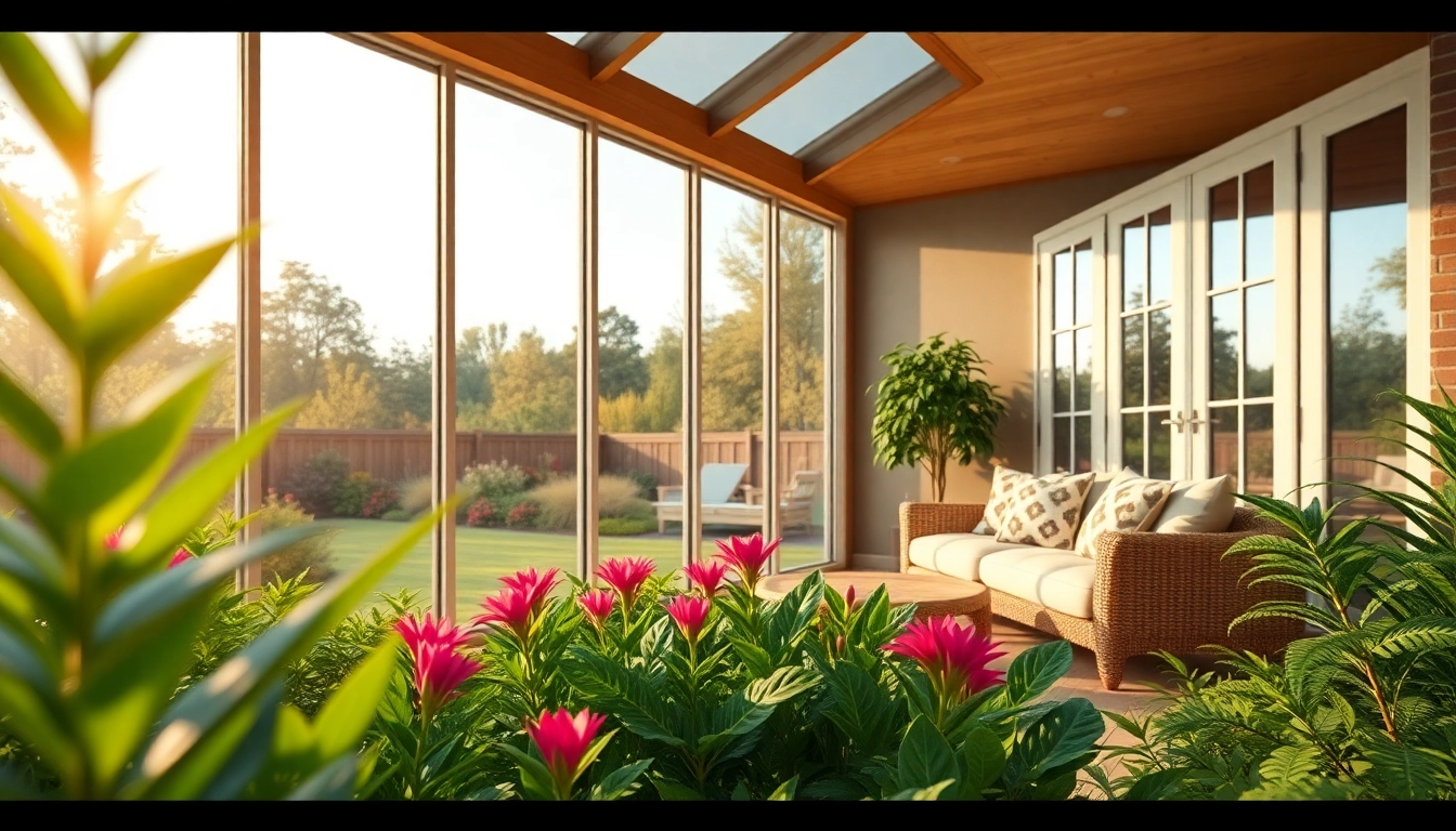 Enhance your home with a beautiful sunroom addition surrounded by a lush garden and natural light.