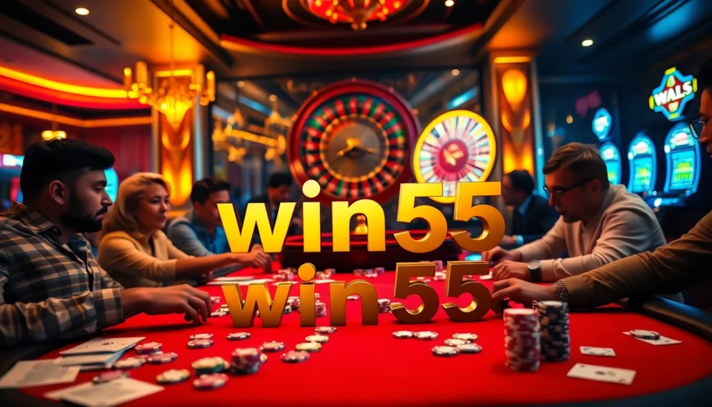 Experience the excitement of win55 at a luxury casino poker table with immersive gameplay.