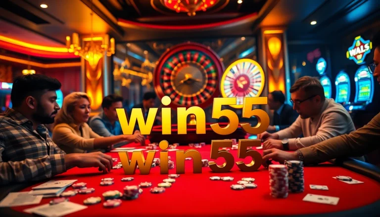 Experience the excitement of win55 at a luxury casino poker table with immersive gameplay.