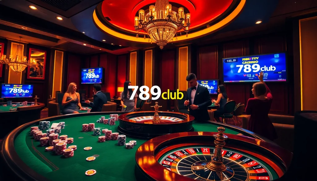 Players enjoying a high-stakes poker table at 789club casino, showcasing excitement.