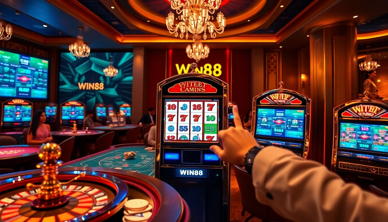 Experience the excitement of win88 nổ hũ with vibrant slot machines and elegant casino decor.
