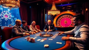 Experience thrilling poker excitement at the b52 casino table with vibrant chips and cards.