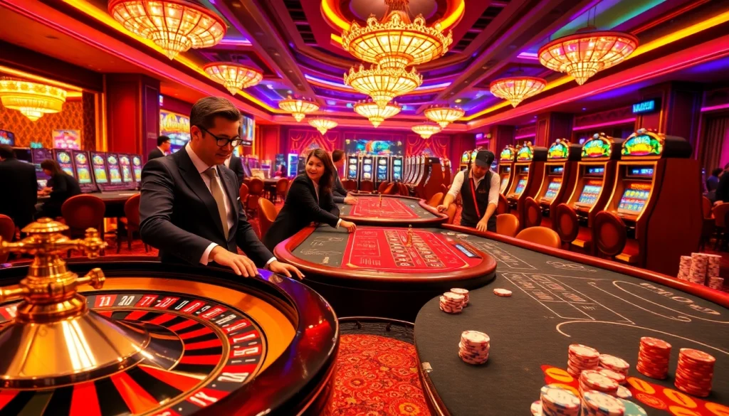 Gambling action at 9bet casino with vibrant roulette wheel and professional players