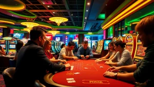Celebrate the thrill of meilleur casino en ligne belgique with players enjoying table games in a lively casino atmosphere.