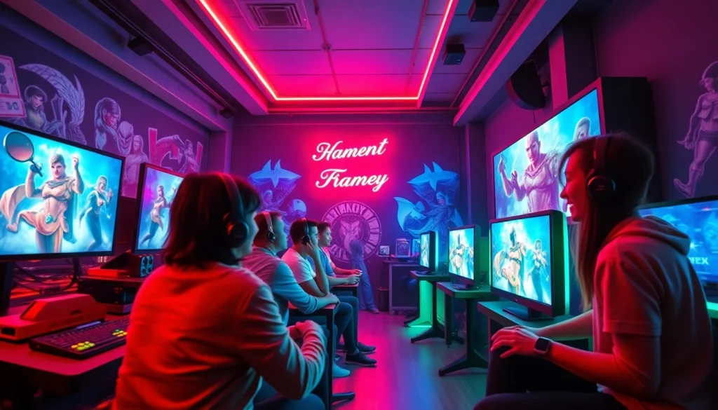 NK88 gaming environment featuring high-tech consoles and excited players.