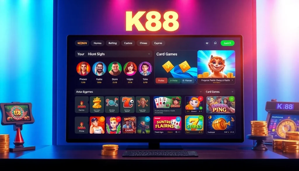 K88 gaming platform interface with colorful icons and user-friendly design.