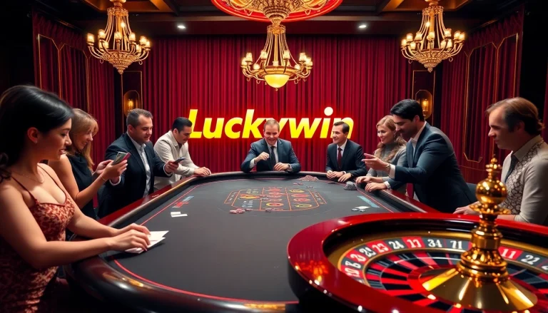 Players enjoying an exciting game at the Luckywin casino with vibrant atmosphere and luxurious decor.