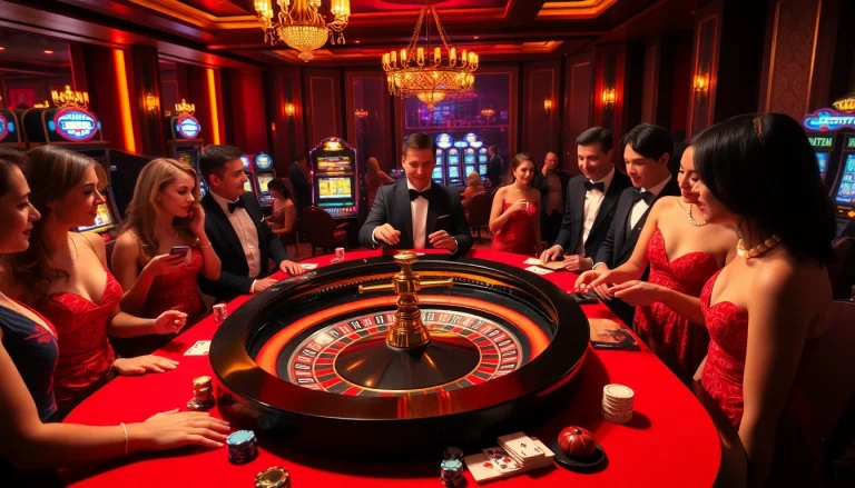 Experience the thrill of ZT9398 with a vibrant casino scene featuring roulette and enthusiastic players.