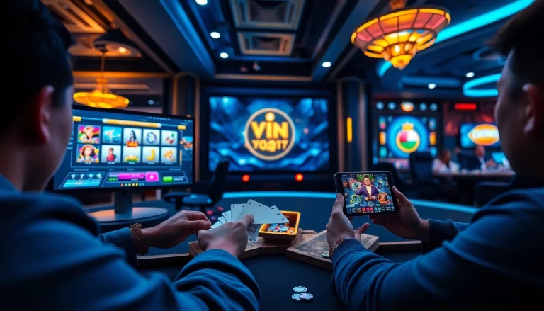 Engaging casino gaming scene illustrating vin777.gb.net with vibrant colors and exciting game elements.