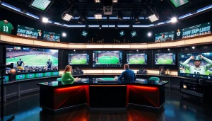 Engaging sports broadcasting studio with hosts discussing live events.