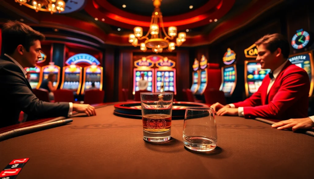 High-stakes gamblers enjoying intense poker action at OK365 casino.