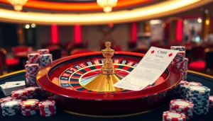 Engage in thrilling casino action featuring CM88 amidst vibrant roulette and poker elements.