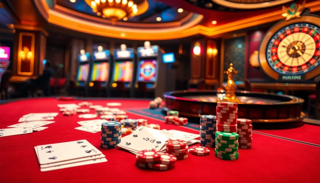 Experience thrilling gaming at https://xin88.icu/ with vibrant casino tables, lively poker chips, and dazzling slot machines.