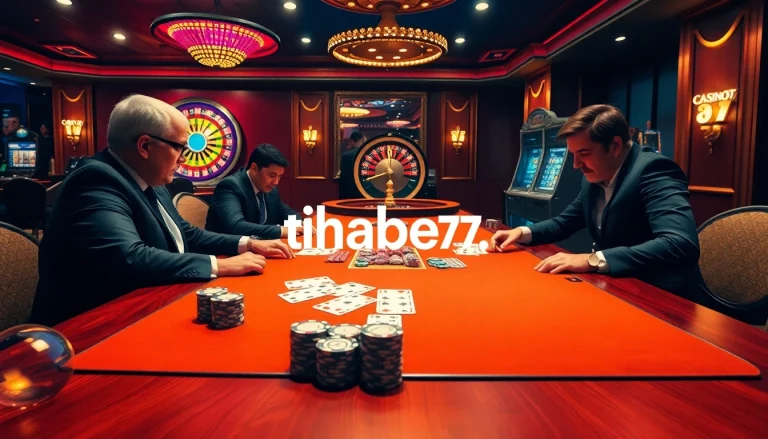 Experience the thrill of sophistication at thabet77's untamed poker table with vibrant chips and intense action.