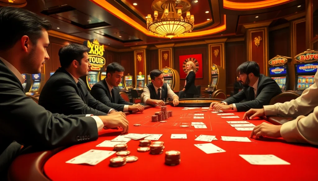 X88 tours showcase thrilling professional poker action in a vibrant luxury casino environment.