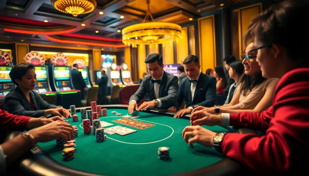 Experience thrilling poker action at Luckywin casino with colorful chips and a vibrant atmosphere.