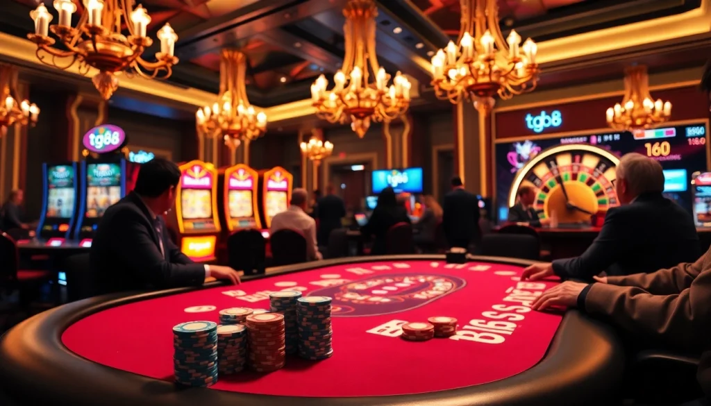 Experience the thrill of tg88 gambling with colorful poker chips and intense gameplay at a luxury casino.
