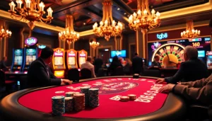 Experience the thrill of tg88 gambling with colorful poker chips and intense gameplay at a luxury casino.