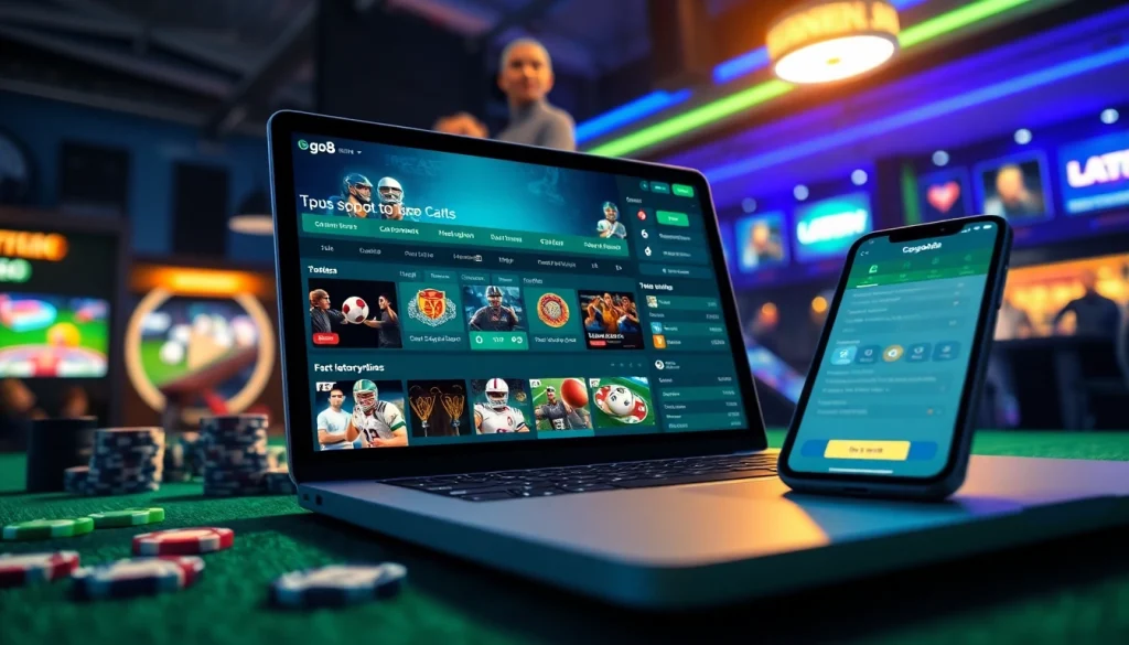 Go8 online gaming interface featuring diverse betting options like sports, casino games, and lottery tickets.