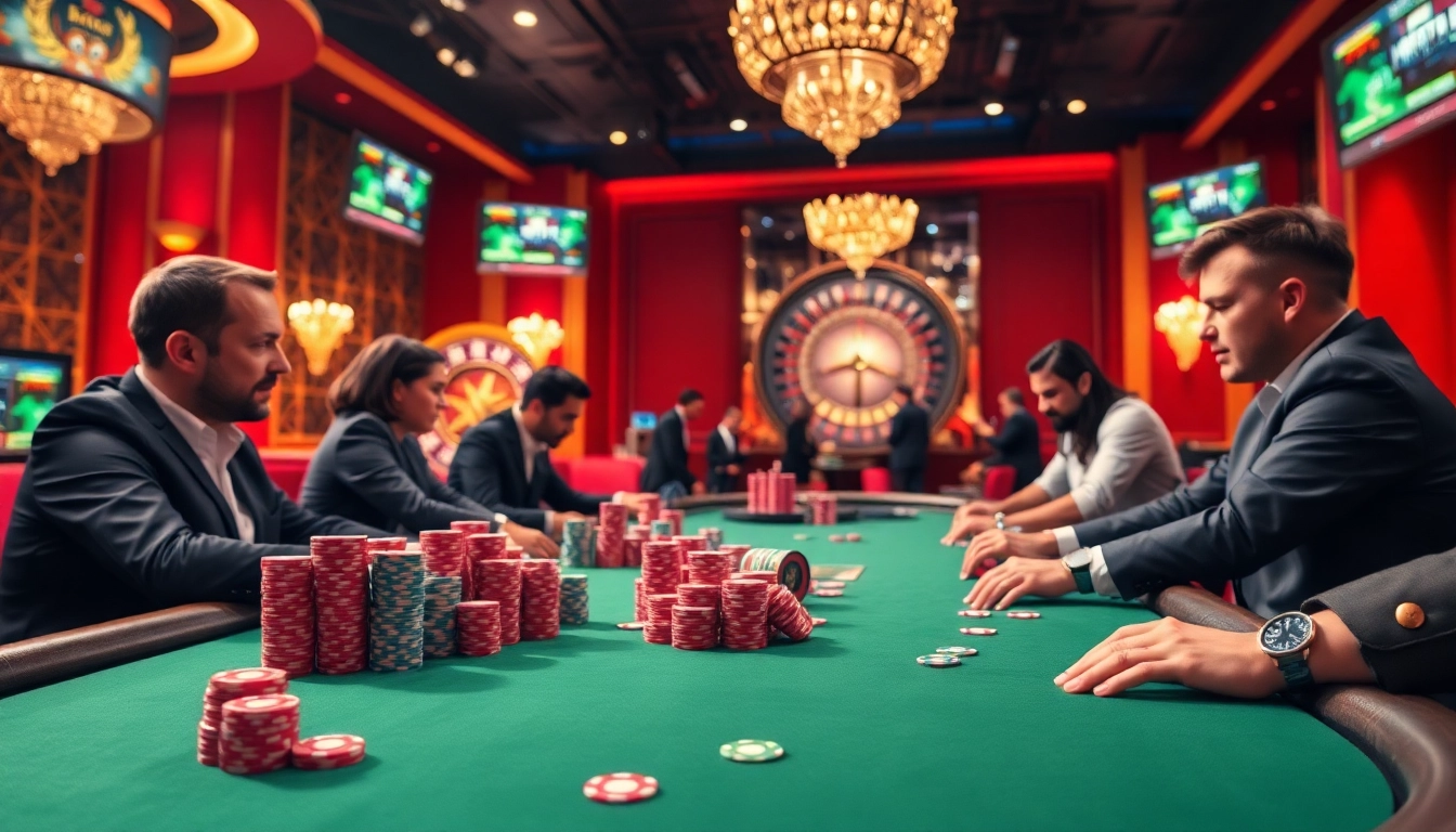 Join the excitement of bem88 with high-stakes poker players at a luxury casino table.