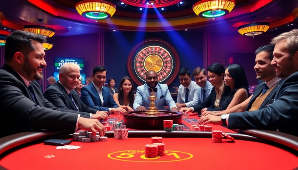 Players enjoying a thrilling poker game at 888now's luxurious casino.