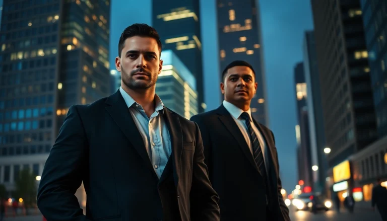 Hire personal bodyguard providing security to a client in a busy urban setting.