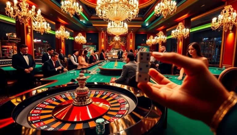 Action-packed casino scene featuring roulette, poker, and vibrant fly88fly.com gaming elements.