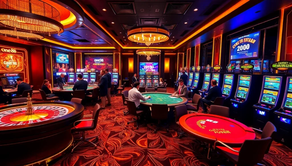 Experience the exhilarating ambiance at one88 casino, featuring vibrant tables and enthusiastic players.