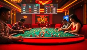 Players enjoying a competitive game of tài xỉu MD5 at a vibrant casino table.