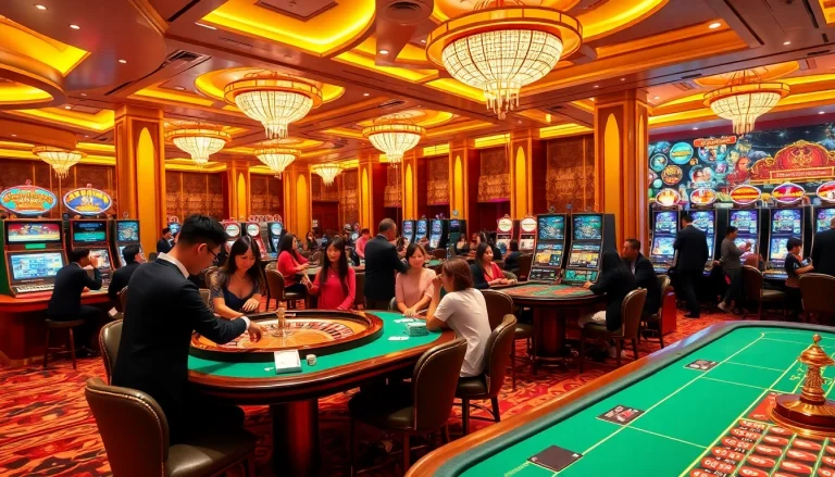 Excited gamblers enjoying the luxurious gaming experience at Trang Chủ S8's high-end casino tables.