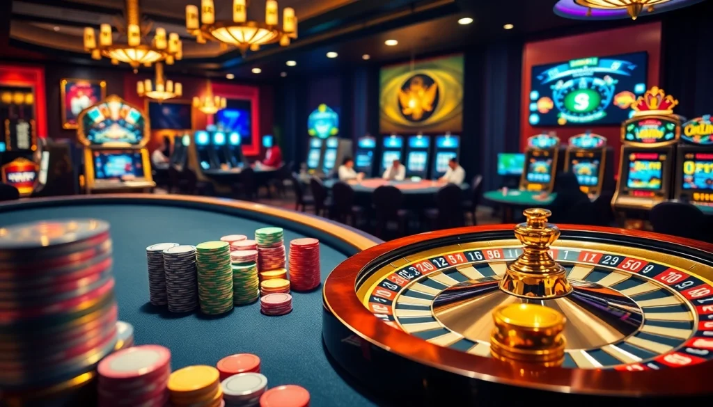 Experience thrilling gameplay at S8 casino tables with vibrant slots and poker chips.