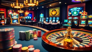 Experience thrilling gameplay at S8 casino tables with vibrant slots and poker chips.