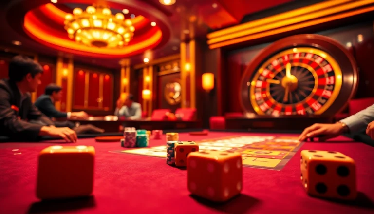 Mã MD5 influences gaming integrity as players engage in a lively casino with poker chips and dice.