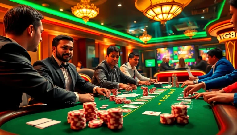 Experience thrilling poker action at TG88 casino with vibrant atmosphere and luxurious details.