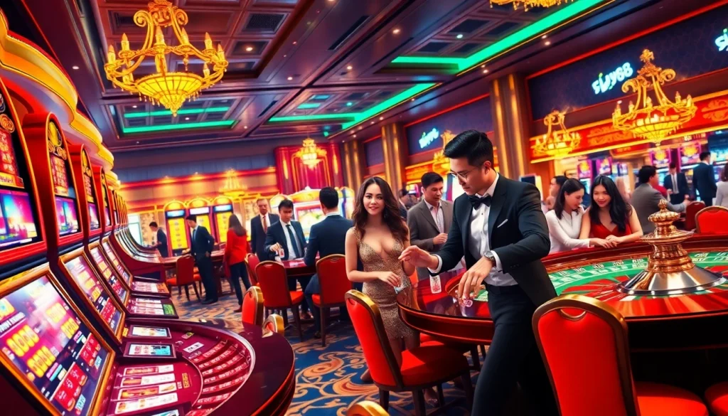 Engaged players experiencing excitement at a casino, showcasing nhà cái uy tín FLY88's vibrant atmosphere.