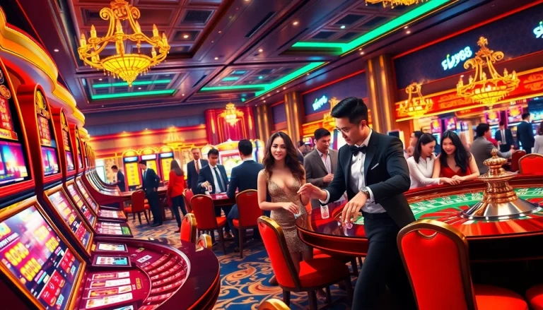 Engaged players experiencing excitement at a casino, showcasing nhà cái uy tín FLY88's vibrant atmosphere.