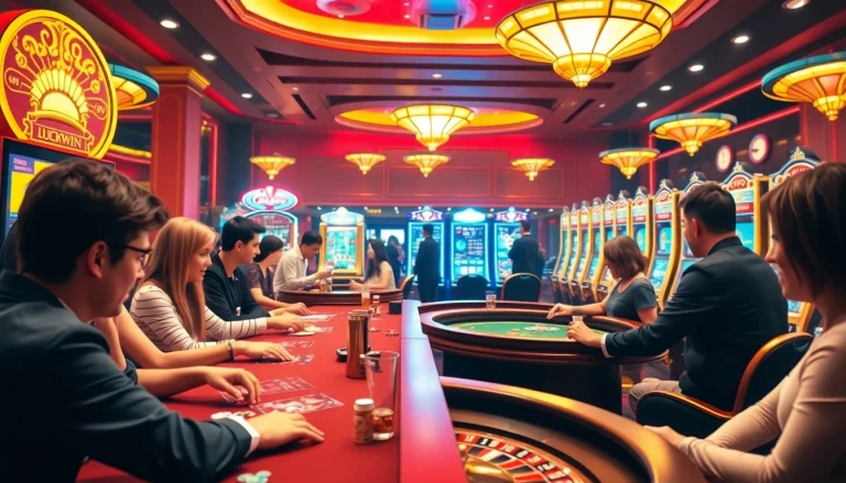 Players winning at LUCKYWIN casino games with vibrant online visuals and lively atmosphere.