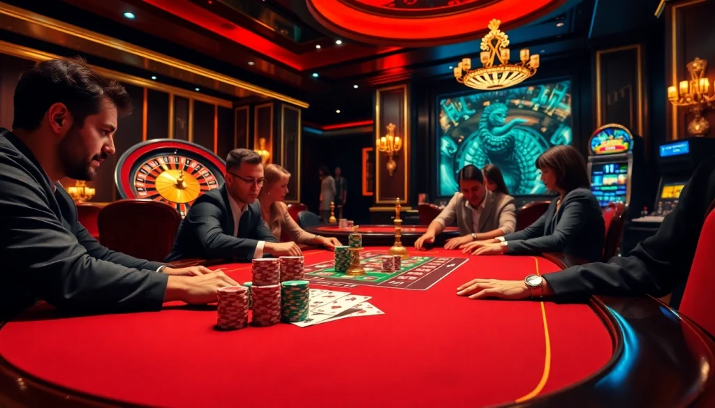 Hitclub poker scene featuring intense players, colorful chips, and a luxurious casino atmosphere.