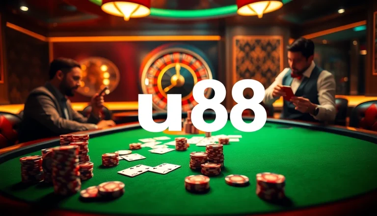 Engage with u88 at a stylish casino table filled with poker chips and high-stakes excitement.