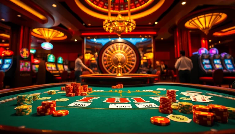 Experience thrilling moments at EE88's vibrant casino table filled with poker chips and cards.