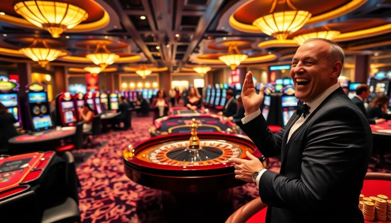 S8 theme casino scene with players celebrating a win at a roulette table