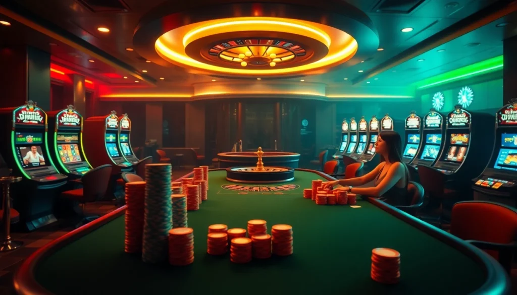 SX88-themed luxury casino scene showcasing thrilling poker action and vibrant gambling atmosphere.