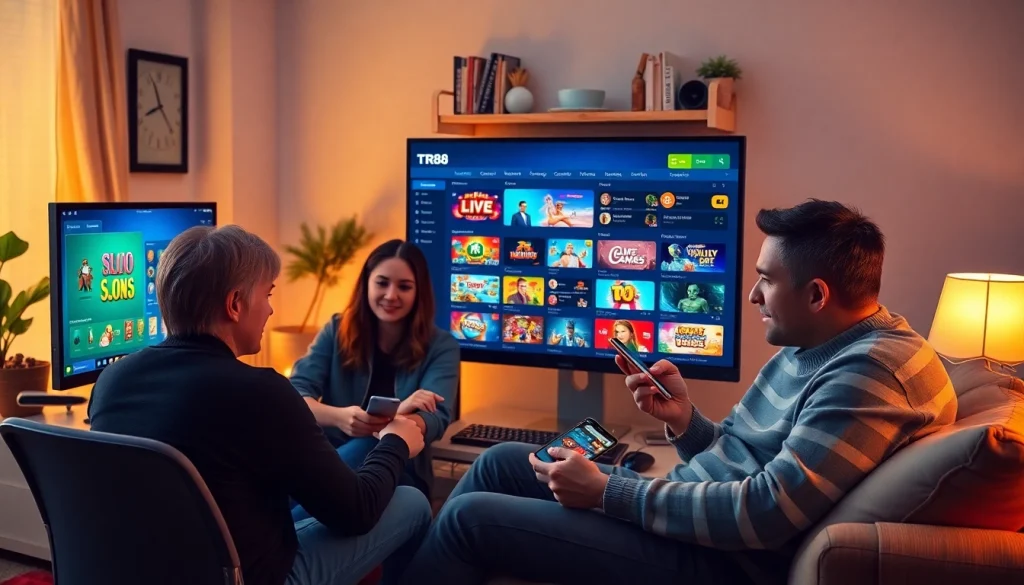 Engaging online gaming platform showcasing TR88, modern interface, diverse users.
