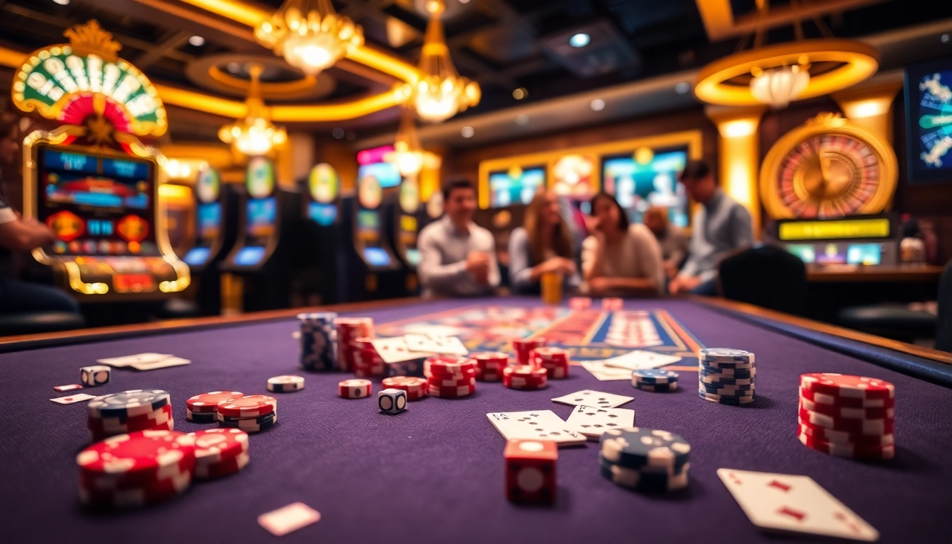 King 88 casino players enjoying an exciting gaming experience with vibrant poker chips and cards.