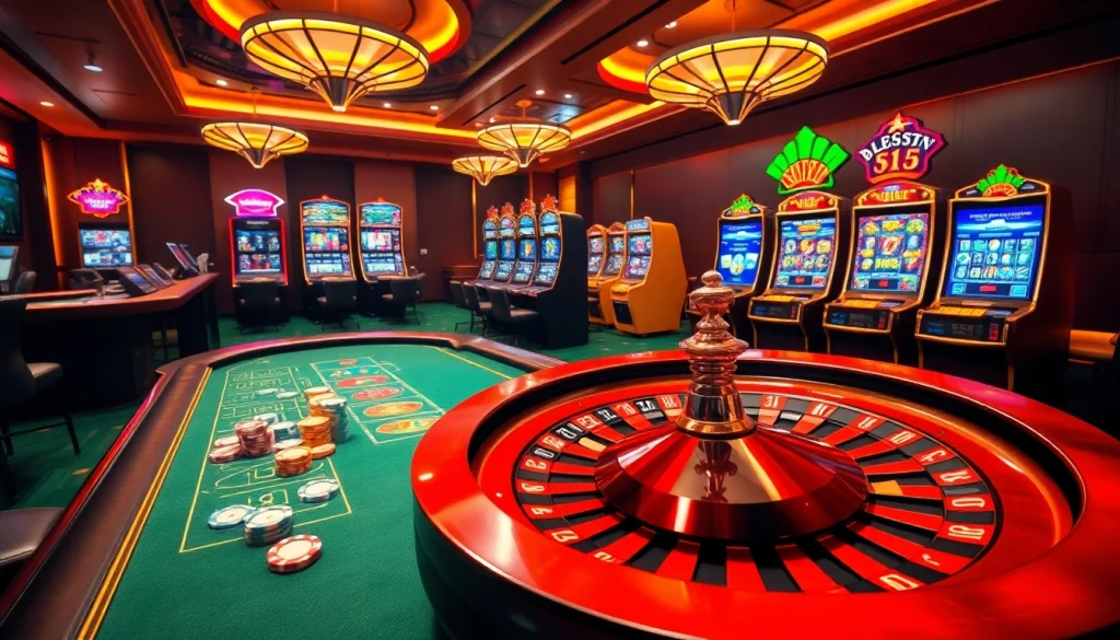 Experience exhilarating gaming moments at BL555 with vibrant casino tables and dynamic slot machines.