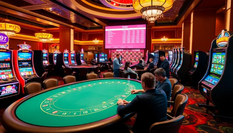 Experience the thrill of gambling at Sunwin with vibrant casino tables and machines.