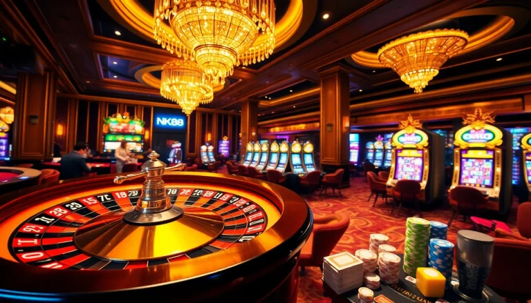 Players celebrating a big win at NK88 casino games with colorful chips and cards.