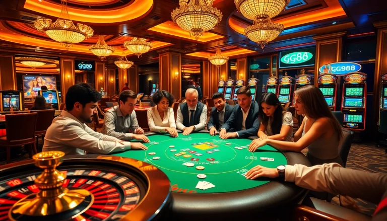 Engaged players at a luxurious casino table showcasing gg88 gaming experience.