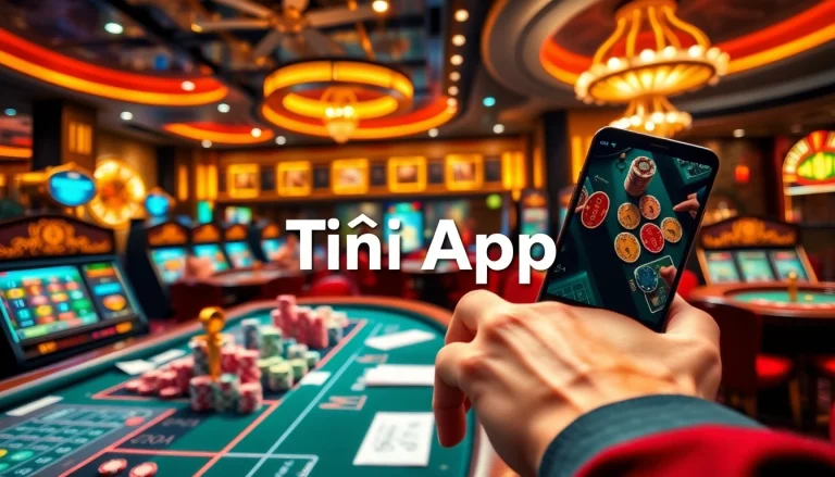 Tải App with exciting casino games and vibrant slot machines in a luxurious setting.