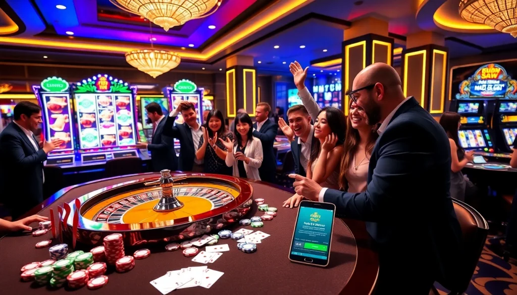 Experience high-stakes excitement at 789winco.com, featuring poker chips and a roulette wheel in a lively casino scene.